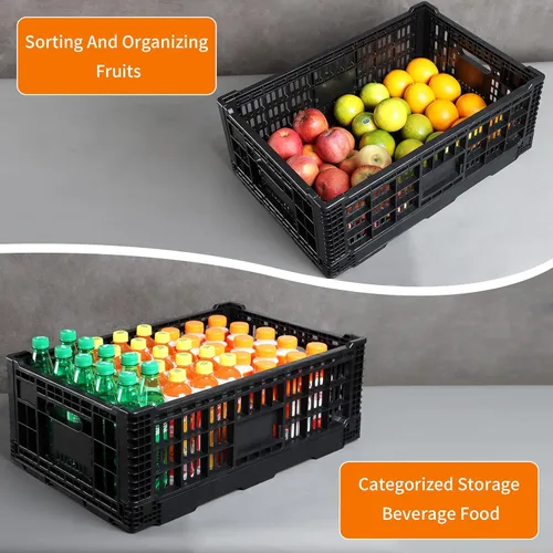 Vista 3 de Contenedor de almacenamiento plegable, 52 litros, caja de almacenamiento de plástico negro resistente para transferencia, cajas de leche