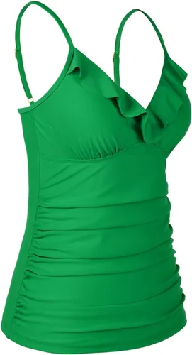 Vista 2 de Hilor Top tankini para mujer con volantes fruncidos y cuello en V