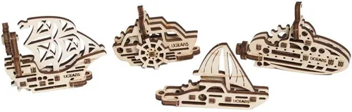Vista 2 de Mechanical UGEARS Rompecabezas 3D de madera U-Fidgets-Ships. Juego de construcción de 4 modelos