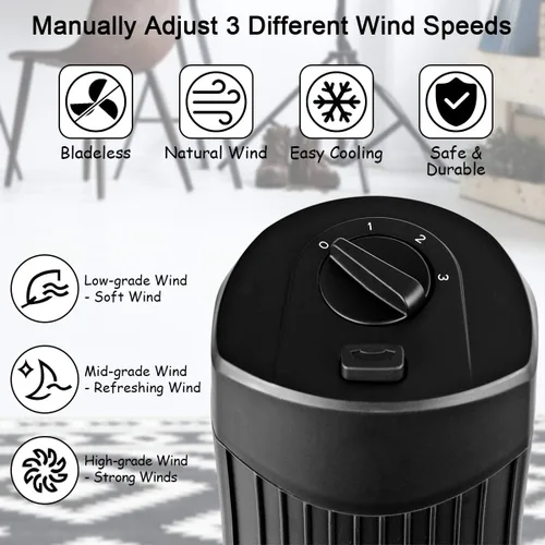 Vista 6 de COSTWAY Ventilador de torre, ventilador de torre oscilante de 28 pulgadas, enfriamiento silencioso para toda la habitación, 3 velocidades, 3 modos