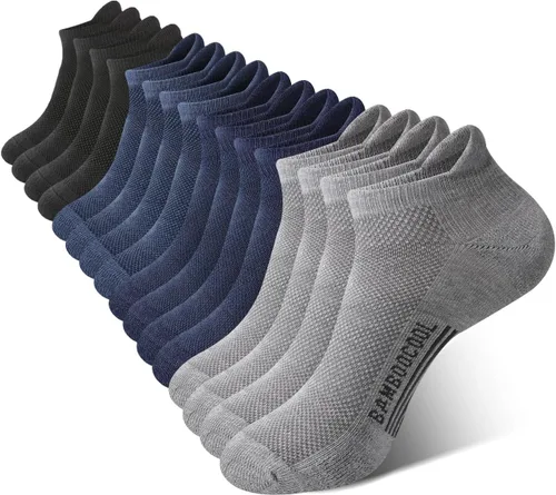 Vista 14 de BAMBOO COOL Calcetines tobilleros deportivos para hombre que absorben la 4*negro/4*gris oscuro