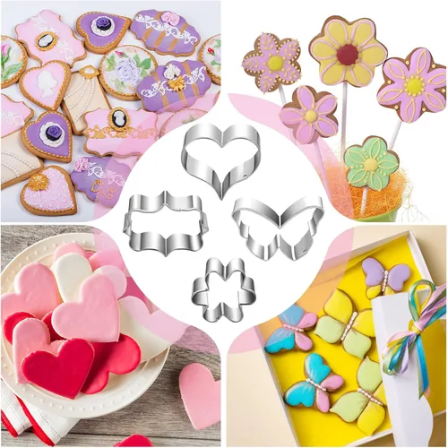 Vista 7 de Kacctyen Juego de 12 cortadores de galletas grandes de primavera de acero inoxidable, cortadores de fondant, azulejos, flores, arcoíris, gafas