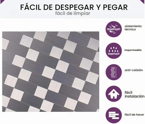 Vista 4 de XUANINY Azulejos de metal para salpicaduras de despegar y pegar, adhesivo de pared 3D de mosaico de aluminio autoadhesivo para cocina