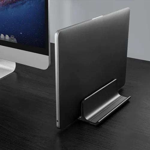 Vista 7 de Vaydeer Soporte vertical 3 en 1 para laptop, soporte de aluminio para computadora portátil con base ajustable, organizador que ahorra espacio