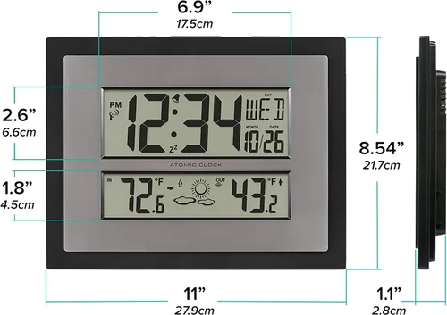 Vista 7 de La Crosse Technology 512-85937-INT Reloj de pared digital atómico con temperatura y pronóstico en gris/plateado