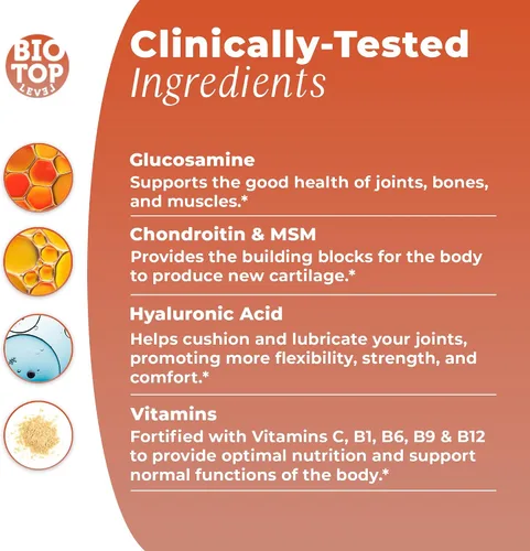 Vista 3 de Glucosamina líquida, condroitina, MSM, biotina, ácido hialurónico, fórmula todo en uno para una buena salud de articulaciones, huesos, cabello, piel