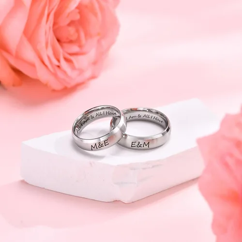 Vista 3 de Juego de anillos de boda negros para él y ella, anillos grabados para hombre, bandas de clase para hombres y mujeres, anillos personalizados