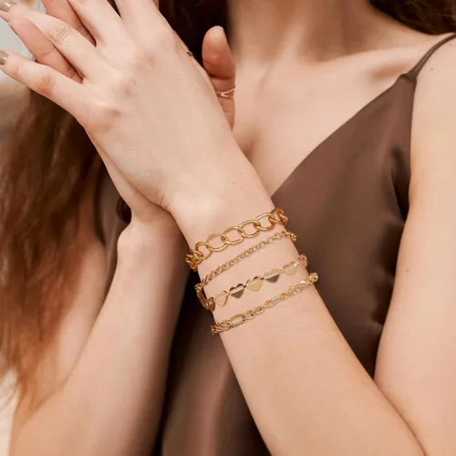 Vista 174 de Long tiantian Pulsera de oro gruesa para mujer, pulseras de oro delicadas, pulseras para mujer, pulseras apilables de eslabones de cadena