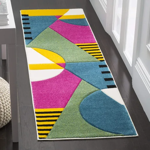 Vista 4 de SAFAVIEH - Alfombra decorativa de la colección Hollywood, 2'3" x 4', azul pavo real y fucsia, diseño moderno de mediados de siglo, sin