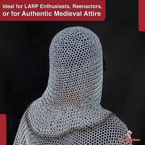 Vista 12 de Armory Replicas Medieval Chainmail Coif Armor, Mild Steel, 18.75 Inches Silver