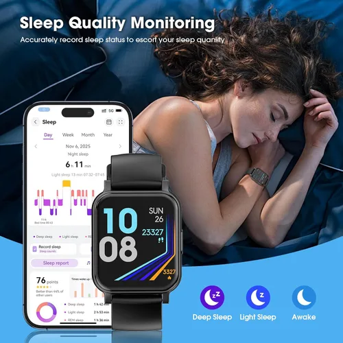 Vista 3 de Monitor de actividad física, reloj de fitness con oxígeno en sangre, monitor de presión arterial y frecuencia cardíaca, contador de calorías