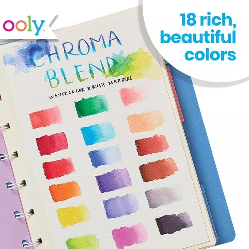 Vista 4 de Ooly Chroma Blends - Marcadores de pincel de acuarela, bolígrafos para escritura y letras a mano, suministros escolares, juego de 18