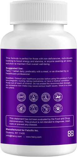 Vista 3 de Heivy Sulfato ferroso 325 mg con vitamina C 100 mg, 240 tabletas veganas