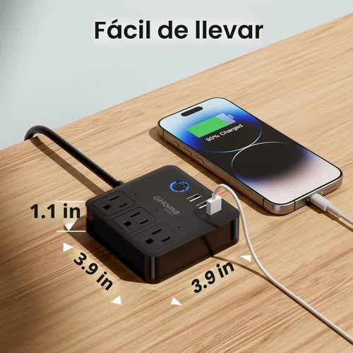 Vista 5 de GHome Smart Regleta de alimentación con 3 salidas WiFi y 3 puertos USB, protector de sobretensiones inteligente con certificación ETL, funciona