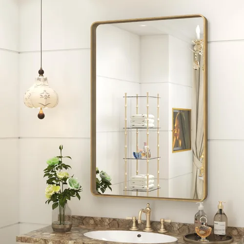 Vista 99 de Paquete de 2 espejos de baño con marco de metal negro de 22 x 30 pulgadas, espejo rectangular redondeado negro mate, antioxidante, se cuelga