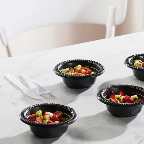 Vista 3 de PLASTICPRO 100 cuencos de plástico negros ligeros de 5 onzas, cuencos pequeños de plástico para sopa, platos negros para ensalada y postre