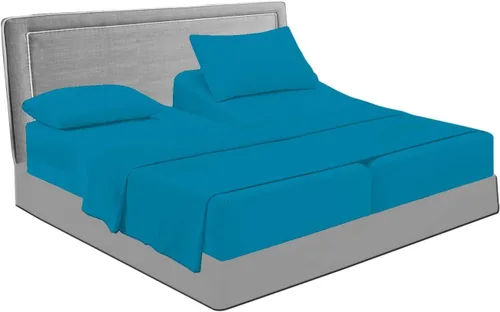 Vista 20 de Base de cama ajustable – Juego de sábanas de cabeza dividida superior tamaño Queen – Sábanas de 100% algodón egipcio sólido color azul aguamarina