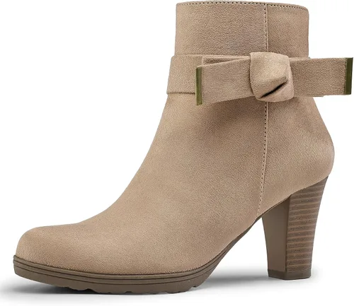 Vista 12 de mysoft Botines de mujer con cremallera y tacón grueso apilado Arco beige