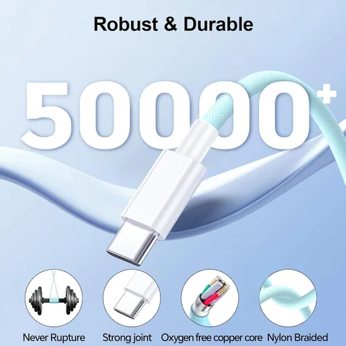 Vista 4 de Paquete de 2 cables de carga USB C a USB C de 6 pies para iPhone 15, cable USB C de 60 W, cable de carga rápida USBC tipo C compatible