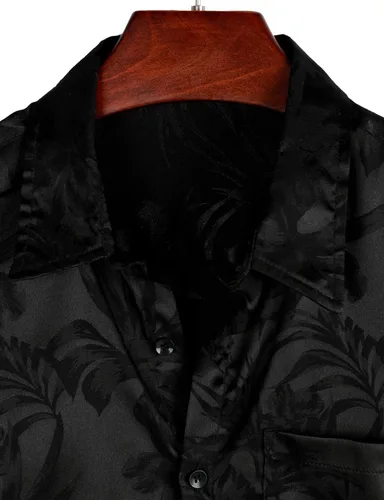 Vista 4 de VATPAVE Camisas de verano jacquard de ajuste regular para hombre, estilo casual, con botones, manga corta, con bolsillo