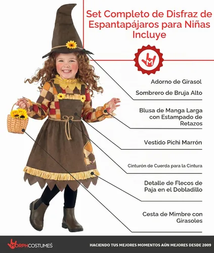 Vista 2 de Morph Disfraz de espantapájaros para niñas, disfraz de espantapájaros para niñas, disfraces de Halloween para niñas