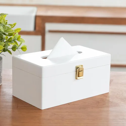 Vista 10 de Funda rectangular negra para caja de pañuelos con interruptor de metal, soporte rectangular para caja de pañuelos con tapa, accesorios de baño