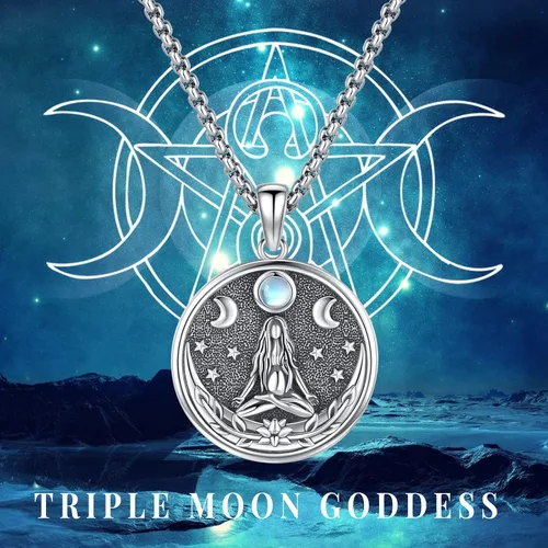 Vista 166 de Collar de pentagrama de plata de ley con triple luna, diosa celta, nudo celta, nudo de brujas, Ankh, sol y luna, Hécate, lilith, Santa Muerte