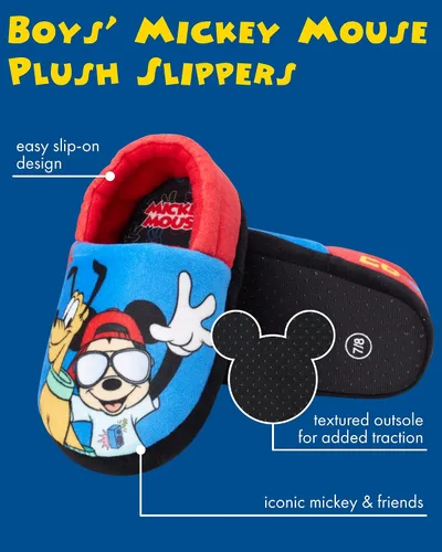 Vista 2 de Disney Boys Mickey Mouse Slippers Cozy Plush Fuzzy Slippers Non-Slip Non-Skid Slippers for Boys ToddlerLittle Kid