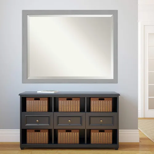 Vista 5 de Amanti Art - Espejo de baño plateado para sobre lavabo, espejo rectangular de níquel cepillado de 33x43, marco moderno extragrande, se cuelga