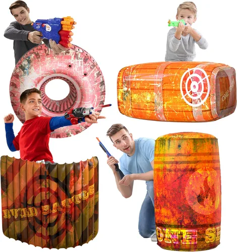 Vista 12 de Skywin Bunkers inflables de batalla, juego de obstáculos de combate de 4 piezas para juego y etiqueta láser (azul) Obstáculo inflable