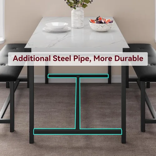 Vista 4 de IDEALHOUSE Juego de mesa de comedor para 4, mesa de cocina con 2 bancos tapizados, juego de mesa de comedor rectangular, juego de mesa de cocina