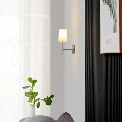 Vista 6 de GLOBE Electric 51858 Clarissa - Aplique de pared de 1 luz, níquel cepillado, pantalla de tela blanca, bombilla no incluida (paquete de 4)