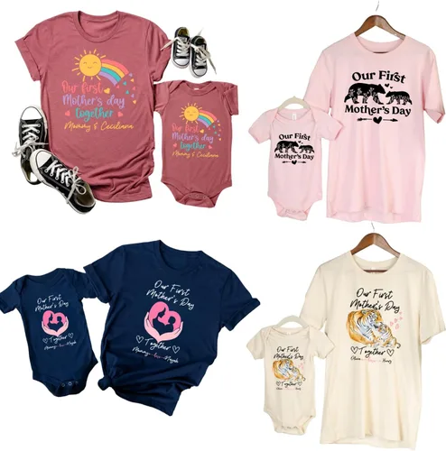 Vista 3 de Camisa a juego para el primer día de la madre para mamá, regalo para nueva mamá, malva jaspeada