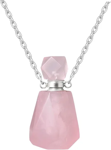 Vista 55 de Perfume Bottle Necklace Heart Shape, Amethyst Necklace Healing Crystal for Women, Essential Oil Diffuser Bottle Necklace Jewelry for Liquid