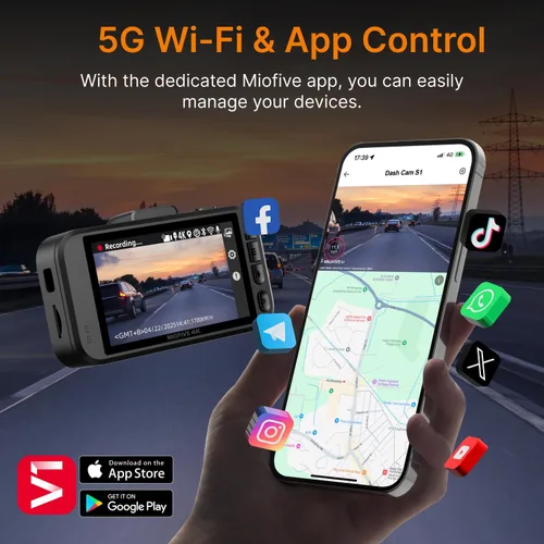 Vista 4 de Miofive Cámara de salpicadero delantera – Cámara de salpicadero 4K UHD para coches, Bluetooth incorporado, Wi-Fi de 5G, GPS, pantalla IPS de 3