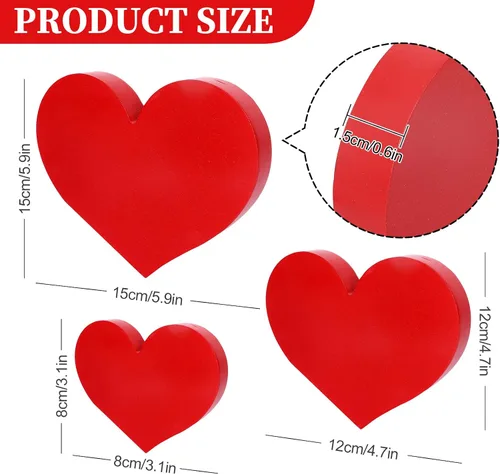 Vista 3 de Whaline Decoración de mesa de madera con forma de corazón para el día de San Valentín, centro de mesa con forma de corazones rojos, 3 tamaños