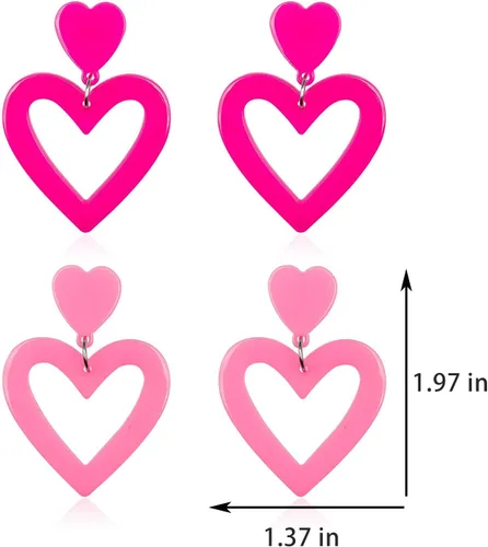 Vista 6 de Ymimanchil Aretes colgantes de corazón para mujer, aretes colgantes de corazón acrílicos para fiesta