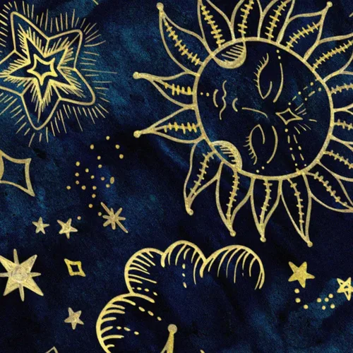 Vista 4 de Juego de edredón Sol y Luna, tamaño individual, azul dorado, celestial, bohemio, para niños, adultos, mujeres, adolescentes, universo, galaxia