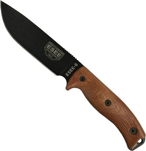 Vista 2 de ESEE-6 - Cuchillo de hoja fija, mango contorneado 3D, acero al carbono 1095, funda de polímero ambidiestro, fabricado en Estados Unidos, talla única