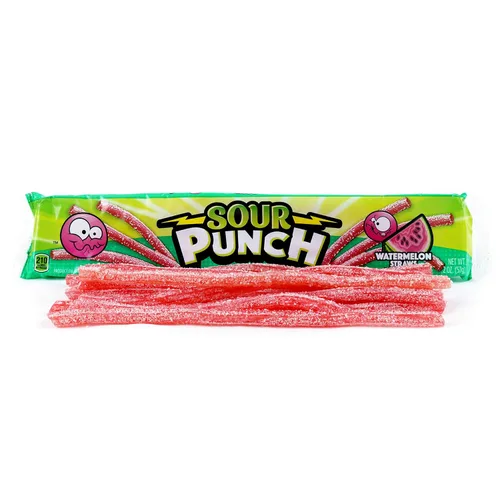 Vista 3 de Sour Punch Pajitas, sabor a fruta de sandía, bandeja de 2 onzas (paquete de 24), dulces suaves y masticables