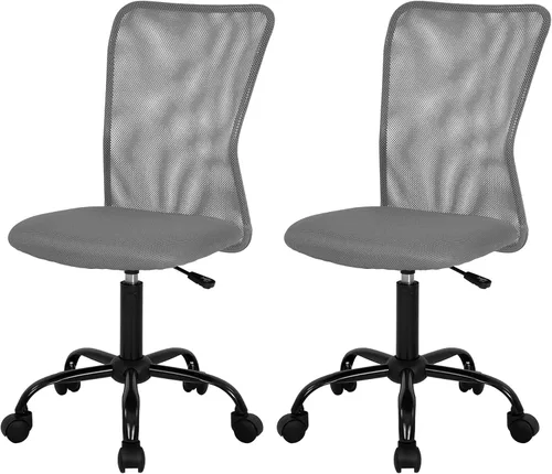 Vista 20 de FDW Silla de oficina en casa, silla de escritorio de malla con respaldo medio, sin brazos, ergonómica, giratoria, soporte de espalda, ajustable