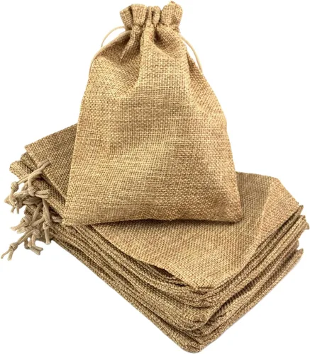 Vista 30 de Palmhomee Paquete de 20 bolsas de regalo de arpillera con cordón, bolsas de joyería de lino, bolsas de yute de boda para joyas y bolsas