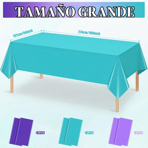 Vista 2 de Paquete de 6 manteles de sirena, manteles de princesa azules y morados, fundas rectangulares de plástico desechables de sirena para cumpleaños