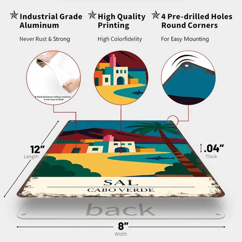 Vista 2 de Letreros de metal vintage de Sal Cabo Verde: arte de pared divertido de viaje moderno, póster de lata para hombre, cueva, oficina, hogar
