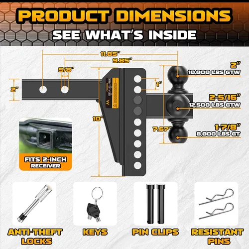 Vista 6 de Adjustable Trailer Hitch - Drop Hitch Fit 2" Receiver -8" Drop/Rise