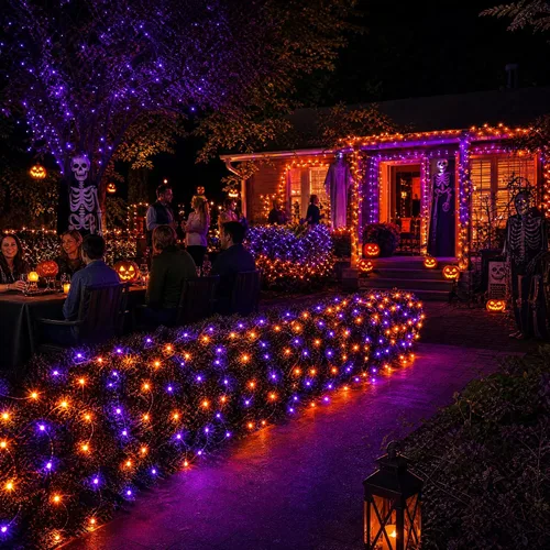 Vista 7 de Dazzle Bright 200 luces LED de red de Halloween, 9.8 pies x 6.6 pies, luces de malla conectables de alambre transparente con 8 modos de iluminación
