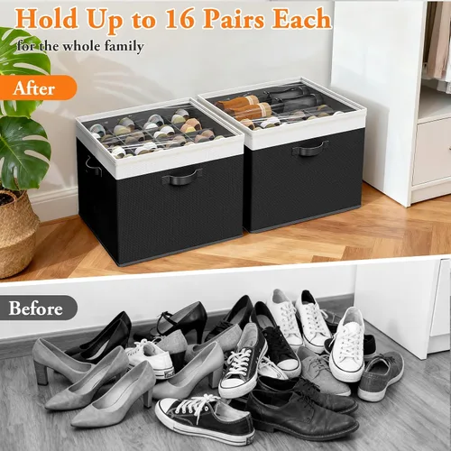 Vista 2 de StoreHappily Organizador de zapatos para armario, 2 paquetes con capacidad para hasta 32 pares, contenedores grandes de almacenamiento de zapatos
