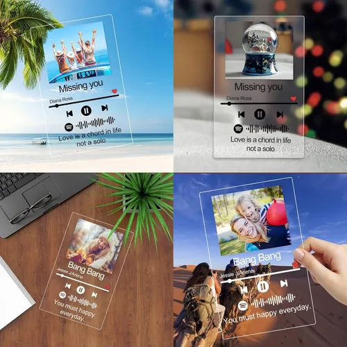 Vista 8 de OXYEFEI Canción acrílica personalizada con foto, luz nocturna de arte de Spotify personalizable, placa fotográfica escaneable con código de Spotify