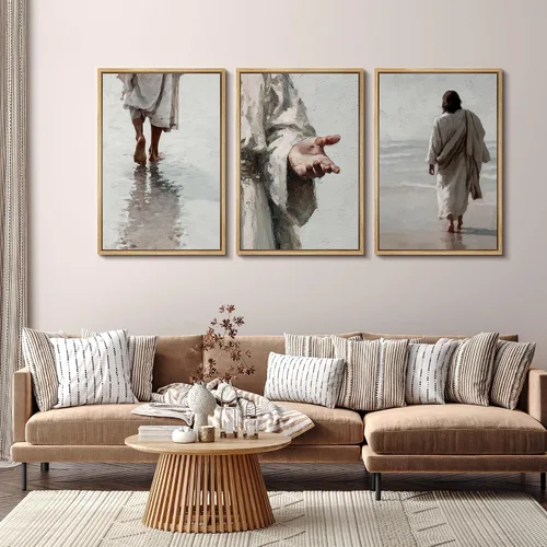 Vista 131 de SIGNFORD - Set de obras de arte en lienzo enmarcado para pared, ilustraciones abstractas de neblina del desierto en tonos neutros beige y marrón
