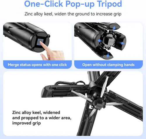 Vista 3 de Mini trípode retráctil para teléfono celular, trípode portátil para selfie stick de viaje con soporte para teléfono celular de control remoto